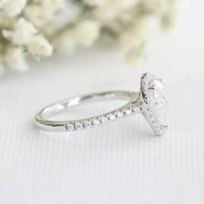 2.30 CT Pear Cut Diamond Halo Wedding Engagement Ring 925 Sterling Silver