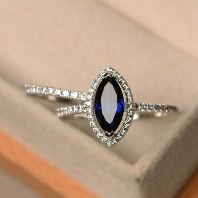 3 CT Marquise Cut Blue Sapphire Bridal Engagement Ring 925 Sterling Silver