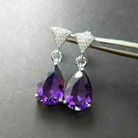 925 Sterling Silver 4 CT Pear Cut Purple Amethyst Drop & Dangle Earrings