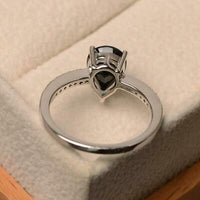 1.4 CT Engagement Ring Pear Cut Black Diamond Accent with Solitaire 925 Sterling Silver
