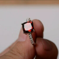 1 CT Cushion Cut Red Garnet Diamond 925 sterling silver Women Wedding Ring