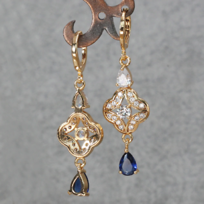 2 CT Pear Brilliant Cut Blue Sapphire 925 Sterling Silver Drop & Dangle Earrings