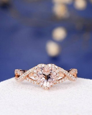 2.30 CT Heart Cut Peach Morganite Diamond Engagement Ring 925 Sterling Silver