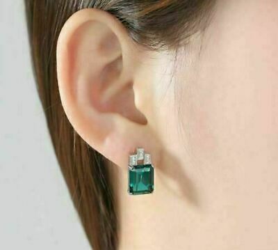 2 CT Emerald Cut Green Emerald Stud Earrings 925 Sterling Sliver Jewelry Gift