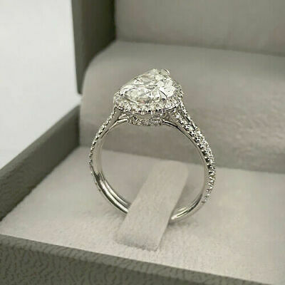 Valentine Special Forever One 3.00 CT Pear Cut Ring 925 Sterling Silver