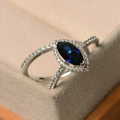 3 CT Marquise Cut Blue Sapphire Bridal Engagement Ring 925 Sterling Silver