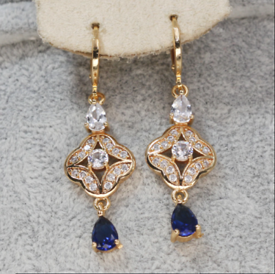 2 CT Pear Brilliant Cut Blue Sapphire 925 Sterling Silver Drop & Dangle Earrings