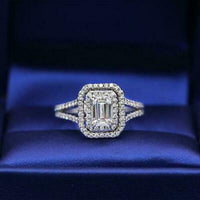 2 CT Emerald Cut Diamond 925 Sterling Sliver Halo Engagement Ring