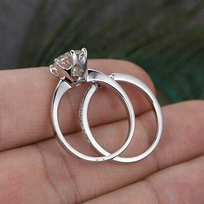 2.1 CT Round Cut Diamond  925 Sterling Silver Engagement Women's Bridal Ring Set