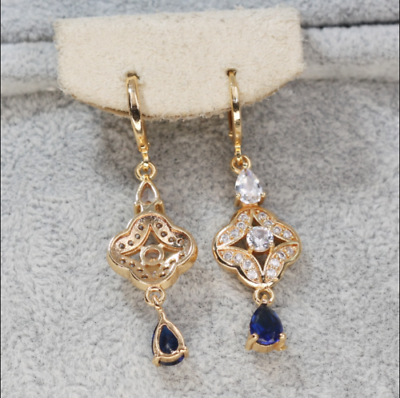 2 CT Pear Brilliant Cut Blue Sapphire 925 Sterling Silver Drop & Dangle Earrings