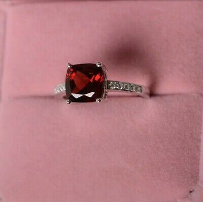 1 CT Cushion Cut Red Garnet Diamond 925 sterling silver Women Wedding Ring