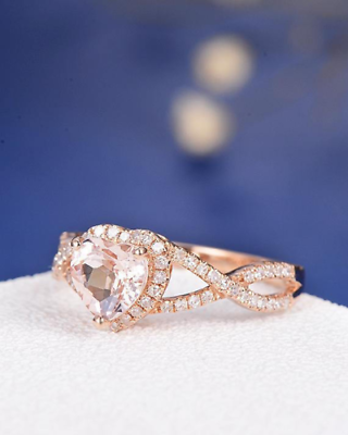 2.30 CT Heart Cut Peach Morganite Diamond Engagement Ring 925 Sterling Silver