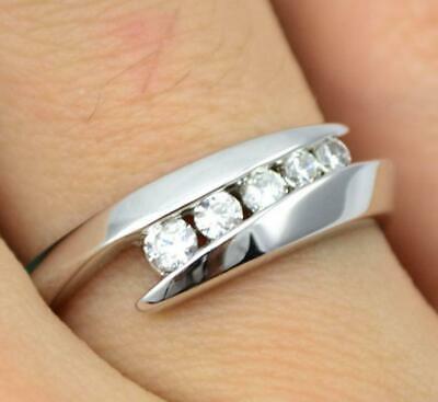 2 CT Round Cut Diamond 925 Sterling Silver 5 Stone Bypass Promise Ring