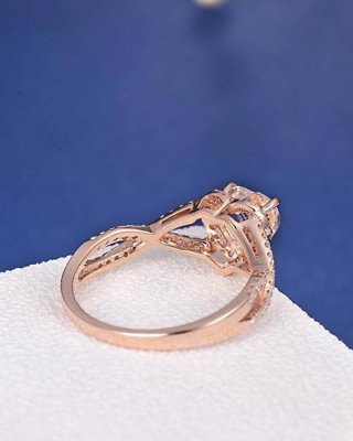 2.30 CT Heart Cut Peach Morganite Diamond Engagement Ring 925 Sterling Silver