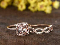2 CT Princess Cut Halo Morganite Diamond 925 Sterling Silver Women's Bridal Ring Set