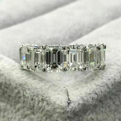 3 CT Emerald Cut Diamond Women Wedding Eternity Band 925 Sterling Silver