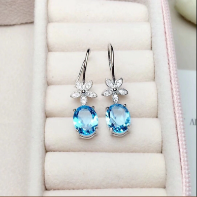 2 CT Oval Cut Aquamarine Vintage Drop & Dangle Earrings 925 Sterling Sliver