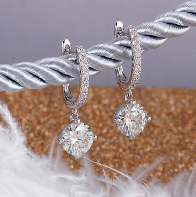 3 CT Brilliant Round Cut Drop Dangle Earrings 925 Sterling Silver