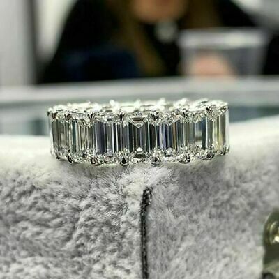 3 CT Emerald Cut Diamond Women Wedding Eternity Band 925 Sterling Silver