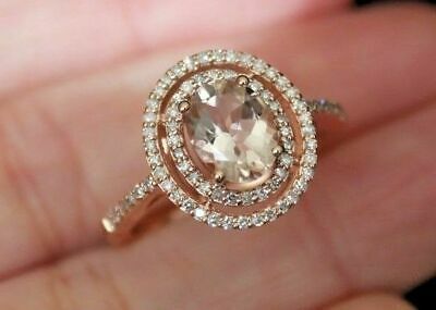 1.60 CT Oval Cut Peach Morganite 925 Sterling Silver Women's Wedding Halo Ring