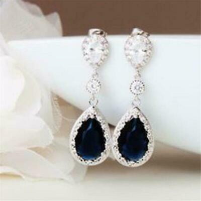 4 CT Pear Cut Blue Sapphire Diamond Drop & Dangle Earrings 14K White Gold Over On 925 Sterling Silver