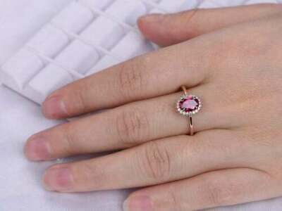 3 CT Oval Cut Red Ruby 925 Sterling Silver Halo Engagement Ring Jewelry Gift