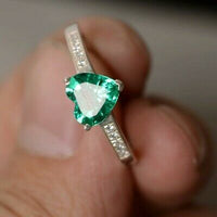 925 Sterling Silver 1 CT Heart Cut Emerald Diamond Women's Wedding Ring