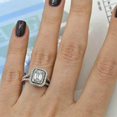 2 CT Emerald Cut Diamond 925 Sterling Sliver Halo Engagement Ring - atjewels.in