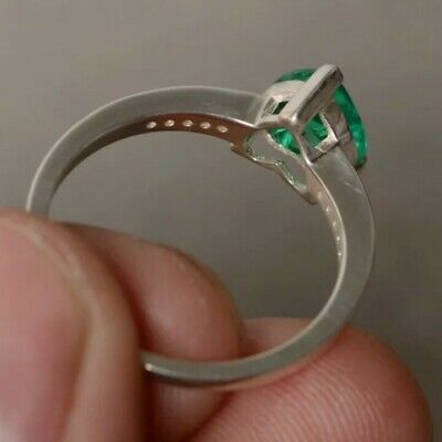 925 Sterling Silver 1 CT Heart Cut Emerald Diamond Women's Wedding Ring