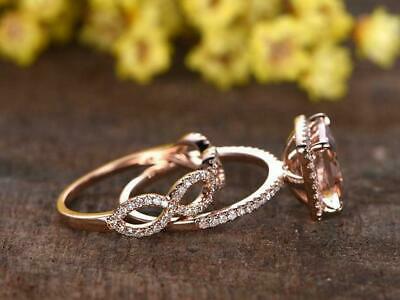 2 CT Princess Cut Halo Morganite Diamond 925 Sterling Silver Women's Bridal Ring Set