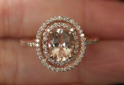1.60 CT Oval Cut Peach Morganite 925 Sterling Silver Women's Wedding Halo Ring