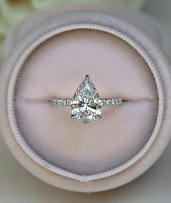 2 CT Pear Cut Diamond Wedding Women's Ring 14K White Gold Over On 925 Sterling Silver