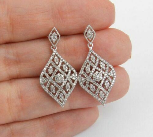 2.00 Ct Round Cut Diamond White Gold Finish On 925 Sterling Silver Dangle Wedding Earrings