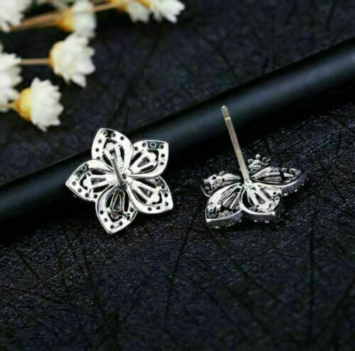 2.20 Ct Baguette & Round Cut Diamond 925 Sterling Silver Floral Anniversary Gift Earrings