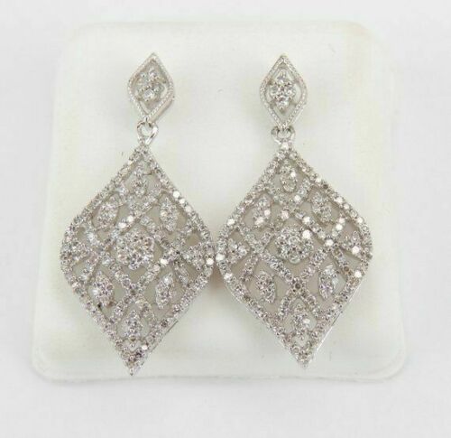 2.00 Ct Round Cut Diamond White Gold Finish On 925 Sterling Silver Dangle Wedding Earrings