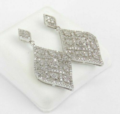 2.00 Ct Round Cut Diamond White Gold Finish On 925 Sterling Silver Dangle Wedding Earrings