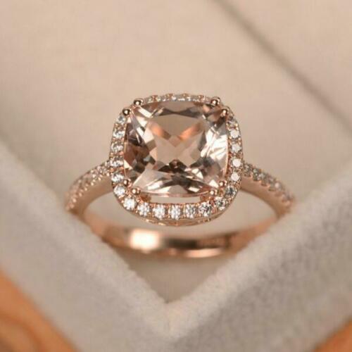 2 CT Cushion Cut Pink Morganite Diamond 925 Sterling Sliver Finish Women Halo Engagement Ring