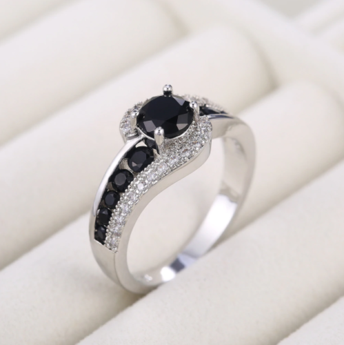 2.75 Ct Round Cut Black & White CZ Twisted Halo Unique Anniversary Gift Ring In 925 Sterling Silver