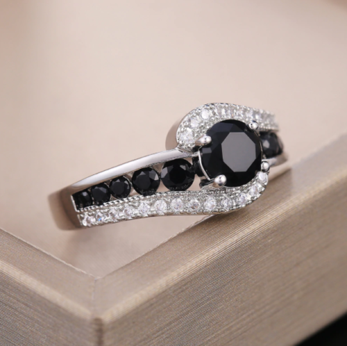 2.75 Ct Round Cut Black & White CZ Twisted Halo Unique Anniversary Gift Ring In 925 Sterling Silver