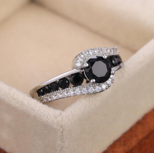 2.75 Ct Round Cut Black & White CZ Twisted Halo Unique Anniversary Gift Ring In 925 Sterling Silver