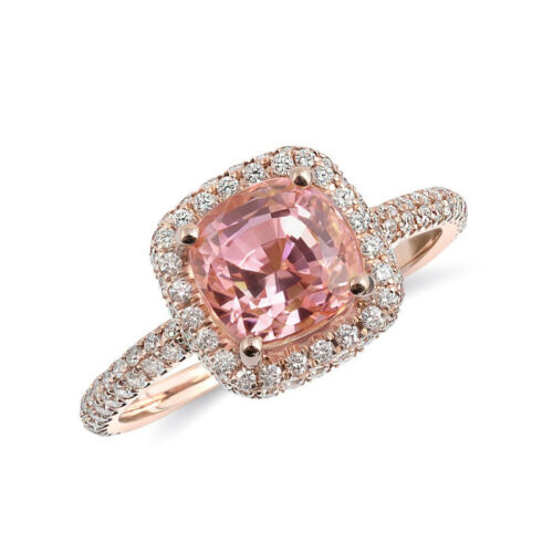 1 CT Pink Sapphire Diamond 925 Sterling Silver Women's Halo Anniversary Ring