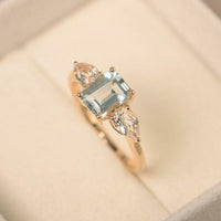 1 CT Emerald Cut Aquamarine Diamond Anniversary Three Stone Ring 925 Sterling Silver