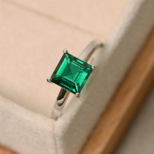 1 CT Princess Cut Emerald Diamond Solitaire Engagement Ring 925 Sterling Silver