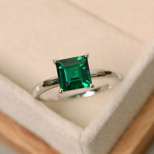 1 CT Princess Cut Emerald Diamond Solitaire Engagement Ring 925 Sterling Silver