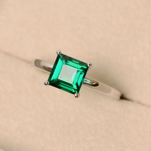 1 CT Princess Cut Emerald Diamond Solitaire Engagement Ring 925 Sterling Silver
