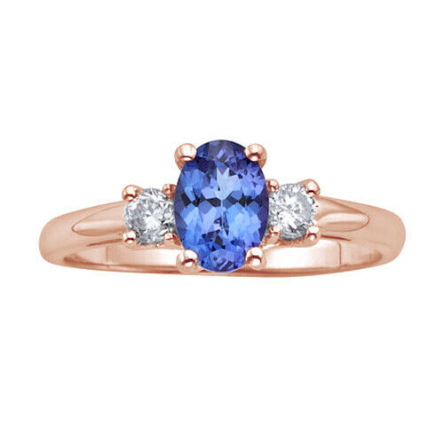 1 CT Oval Cut Tanzanite Diamond 925 Sterling Silver Three Stone Ring