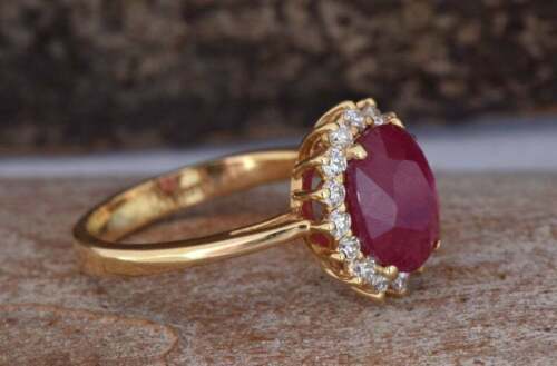 2 CT Oval Cut Red Ruby Diamond Solitaire Engagement Ring 925 Sterling Sliver