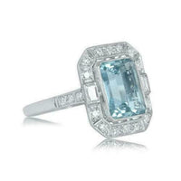 1 CT Emerald Cut Aquamarine Diamond 925 Sterling Silver Halo Engagement Ring