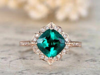 1 CT Cushion Cut Emerald Diamond Halo Wedding Ring 925 Sterling Silver