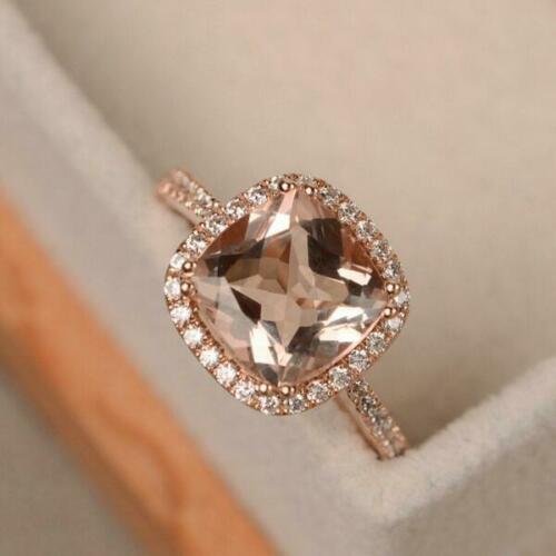 2 CT Cushion Cut Pink Morganite Diamond 925 Sterling Sliver Finish Women Halo Engagement Ring